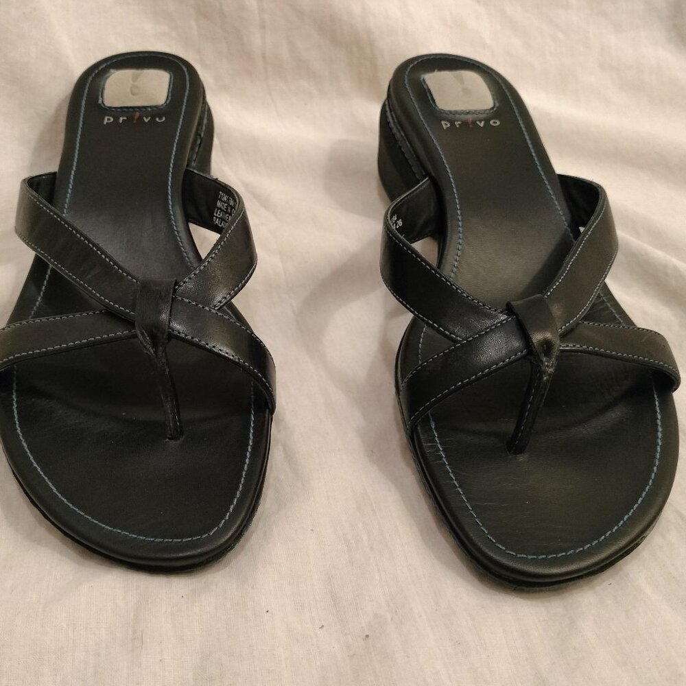 Privo by Clarks Black Leather Thong Sandals/Slides - Picture 5 of 9